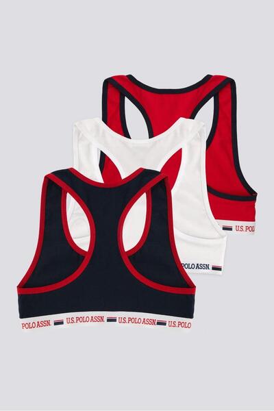 U.S. Polo Assn. Σετ 3 μπλουζάκια για κορίτσια, μπλε ναυτικό κόκκινο λευκό