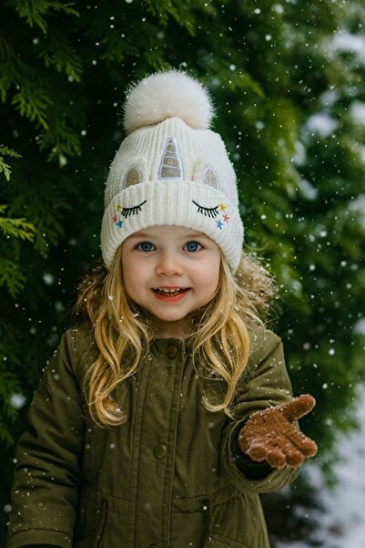 ibeeka Girl's Unicorn Pompom Beanie -2-7 Years Old