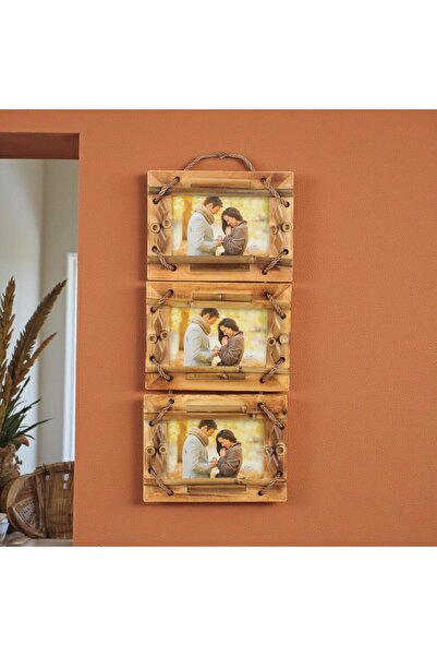 e-life shop Handmade Natural Wood 3-Piece Bamboo Photo Frame Decorative Home ...