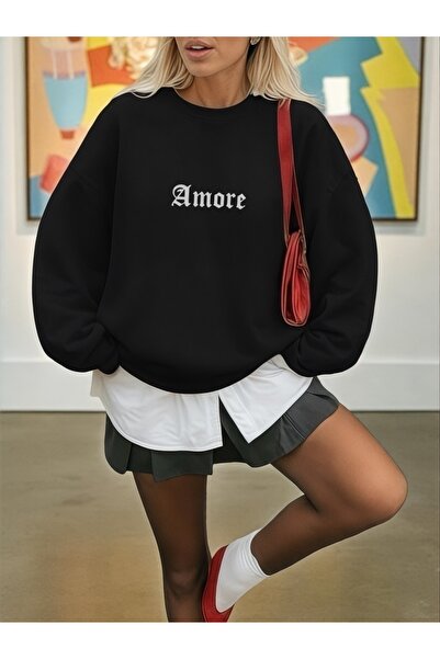 ArtYus Unisex Long Sleeve Amore Transfer Printed Crew Neck Sweatshirt