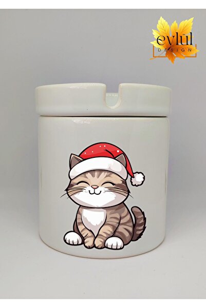 Eylül Design منفضة سجائر سيراميكية بتصميم خاص لعام مطبوع على شكل قطة لطيفة ذا...