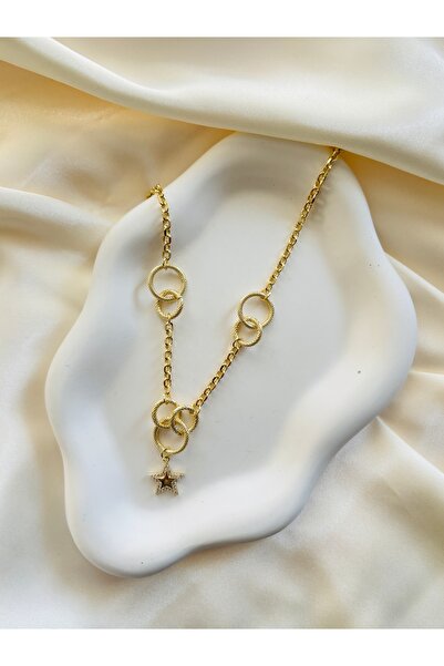 Home Stylish Gold Color Star Figured Ring Chain Necklace Special Day and Comb...