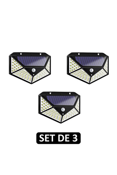 hoffmans Set of 3 x 100 LED Solar Lights Outdoor with Solar Panel, Motion Sensor, Economical