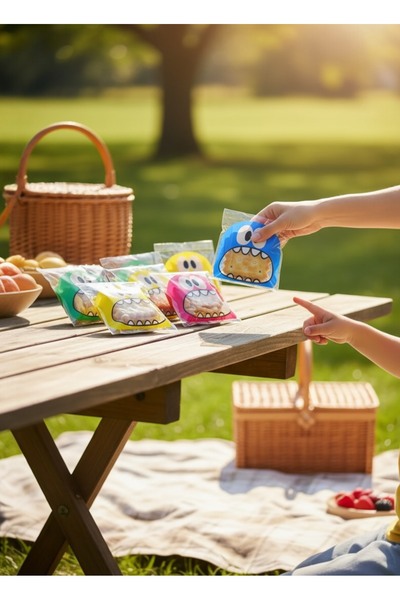 tugce shopping 100 Adet 4 Renkli Canavarlı Bantlı Şeffaf Poşet Saklama Paket Çocuk Okul Mutfak Doğum Günü Parti