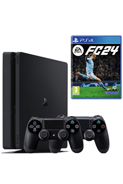 Sony PlayStation 4 SLIM 500GB + 2 controllere la mâna a doua + EA SPORTS FC 24