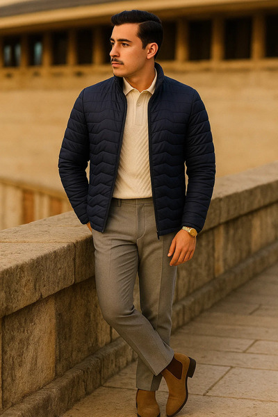 comstar Men's Casual Lined Navy Blue Puffer Jacket