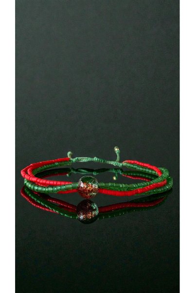 Bensei Takı Dükkanı 2 Pieces Bracelets with Glass Beads and Miyuki Beads, Steel Lock and Chain-Gift Christmas Series