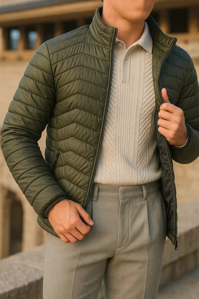 comstar Men's Casual Lined Khaki Puffer Jacket