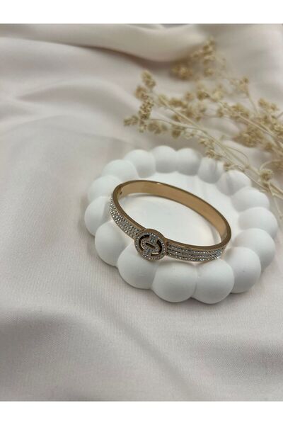 Lunarie Gold Silver Color Stone Embroidered Double Ring Detailed Women's Brac...
