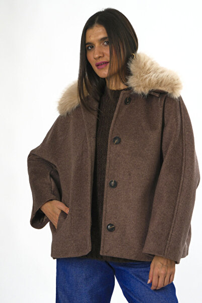 ABBRA Γυναικείο παλτό με αφαιρούμενο γούνινο γιακά