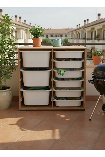 Pratico Carla 9 Sepetli Çok Amaçlı Balkon Dolabı Organizer Tropik Ceviz