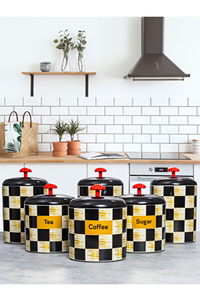 Tercih Home 6-Piece Checkered Mckenzi Pattern Spice Set Economical Stylish Grain Food Container