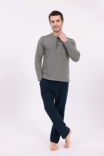 BLACKMORE Men's Green Jacquard Winter Long Sleeve Cotton Men's Pajama Set