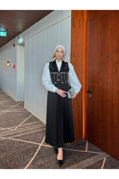 QASHE Stone Embroidered Y Vest Set Set