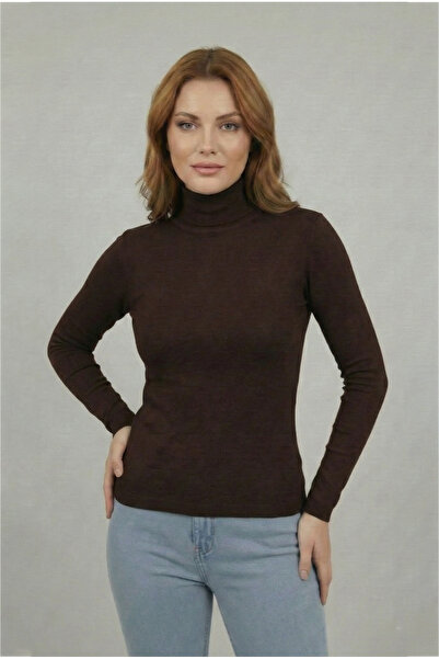 nacar çarşı Kadın Likralı Esnek Yarım Balıkçı Uzun Kollu Kahverengi Badi