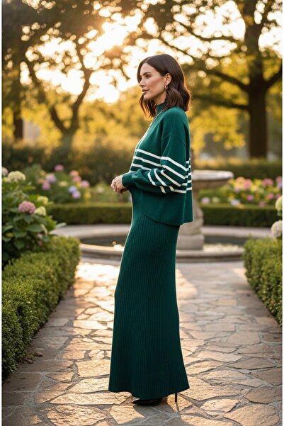 YusGos Women's Transverse Thin Striped Pattern Sweater Dress