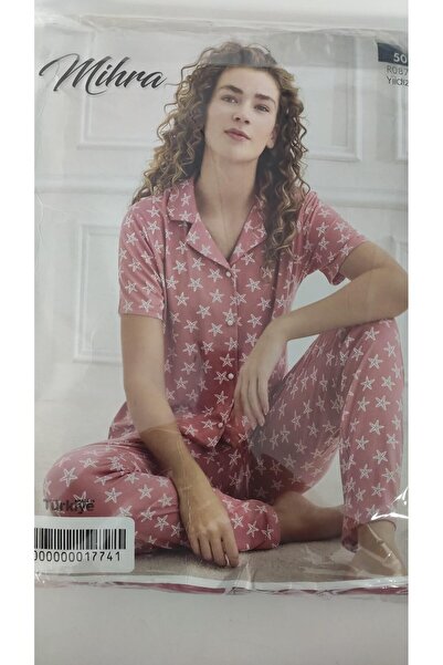 Mihra Set de pijamale Milan Alt Long cu cu imprimeu nasturi PJT7401