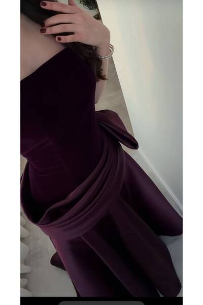 berlanty فستان سهرة طويل مخمل وستان بتفاصيل عقدة أنيقة