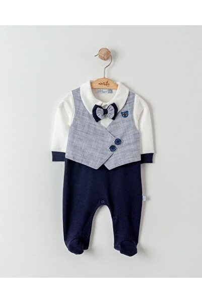 MİNİBORN Cotton Bow Tie Detailed Button Baby Boy Romper