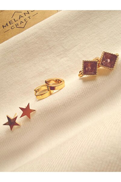 Melanj Craft Multi pink color steel earrings - gold