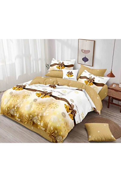 BaoBao Finet Bed Linen 6 Pieces – Golden Christmas Pattern with Bows & Snowflakes, 200x230 cm