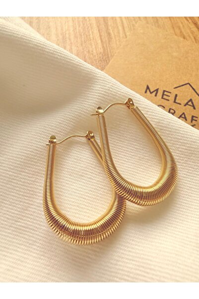 Melanj Craft Oval Hoop Steel Earrings - Gold