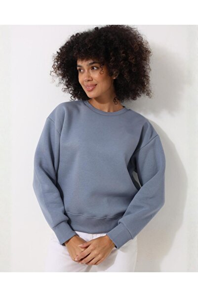 AMİDA Femei Bluza basic cu guler rotund albastru - 2533