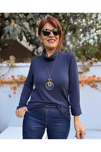 DenizEge Italian Degaje Collar Necklace Knitwear Navy Blue