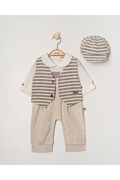 MİNİBORN Cotton Striped Vest Set Piece Baby Boy Set