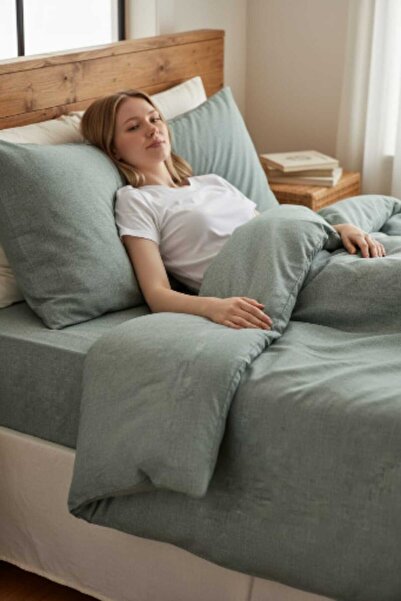 Ercahome tekstil Ranforce Fabric Plain Sage Color Double Pillowcase