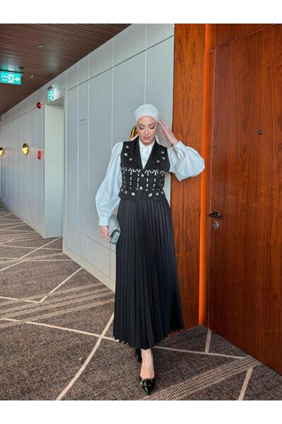 QASHE Stone Embroidered Y Vest Set Set