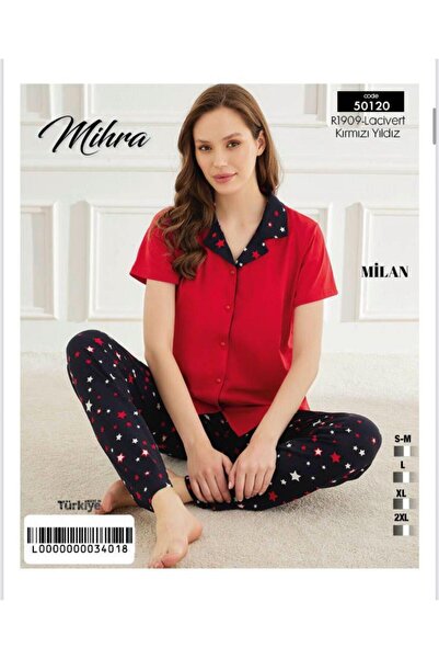 Mihra Set pijama Milan Alt Long cu cu imprimeu nasturi PJY0701