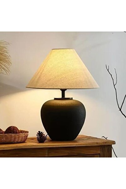 GENERAL White Fabric Shade Table Lamp with Black Ceramic Base - E27 LED