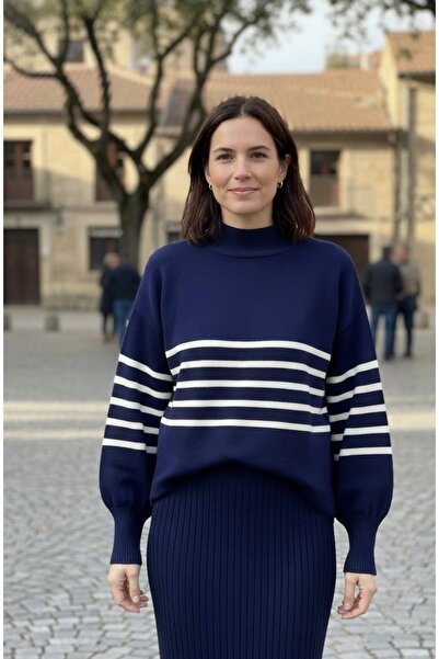 YusGos Women's Transverse Thin Stripe Pattern Sweater Dress