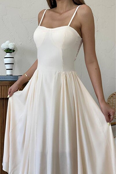 Butikalaçatı Thin Strap Lined Zippered Women's Midi Length Dress