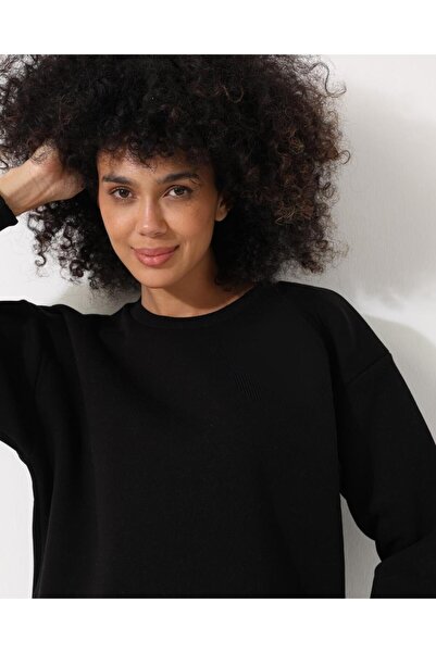 AMİDA Femei Negru guler rotund basic Swea tricou - 2533