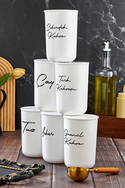 MODA OZY 6-Piece Vacuum Lid Labelled Acrylic [Plastic] Jar Set 900ml Storage Container