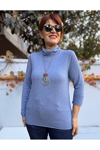 DenizEge Italian Degaje Neckline Knitwear with Collar in Indigo Blue