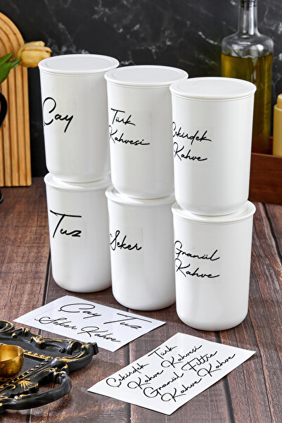 MODA OZY 6-Piece Vacuum Lid Labelled Acrylic [Plastic] Jar Set 900ml Storage Container