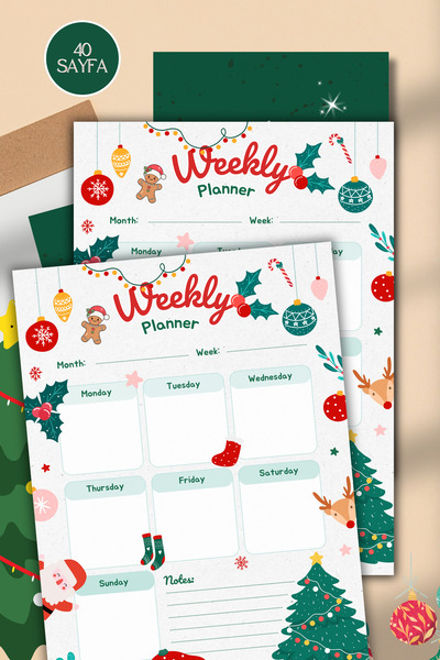 pnkycrco A6 Yeni Yıl Yılbaşı Noel Haftalık Planlayıcı Bloknot Notepad Not Def...