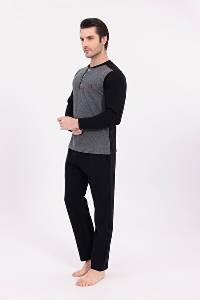 BLACKMORE Men's Anthracite Jacquard Winter Long Sleeve Cotton Men's Pajama Set