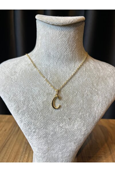 Mos Tespih C Harfi Lak Kaplama Gold Kararmaz Zincir Kolye