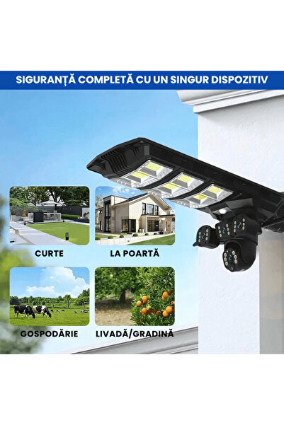 OferteTop Solar Lamp with 3 Camera Video Surveillance, Alarm and App Control