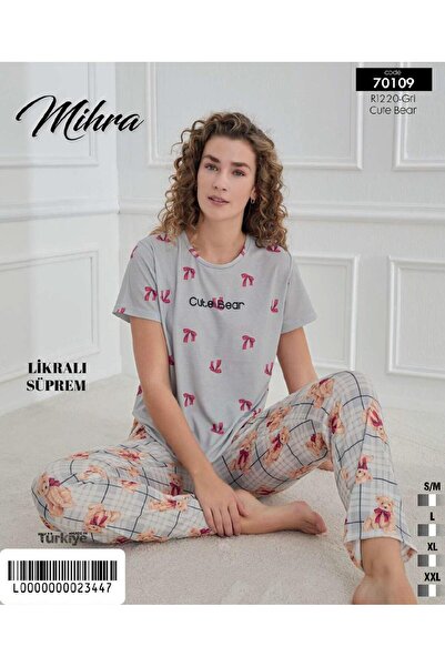 Mihra ελαστικό ύφασμα Σετ πιτζάμες με σούπερ κοντό μανίκι κάτω μέρος μακρύ PJT3001