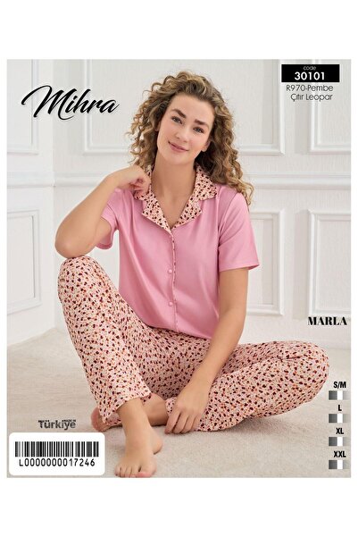 Mihra Marla Short Sleeve Bottom Long Button Pjt6401 Pajama Set