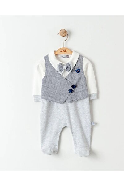 MİNİBORN Cotton Bow Tie Detailed Button Baby Boy Romper
