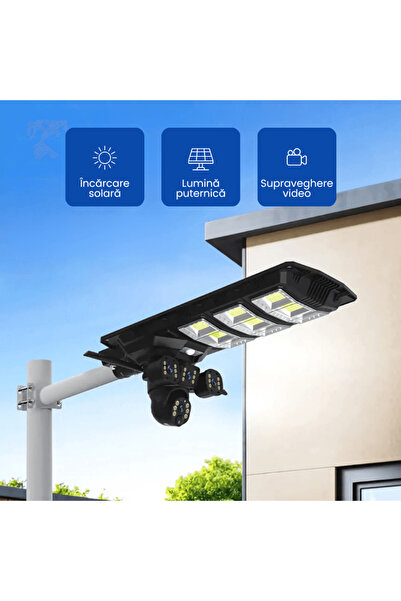 OferteTop Solar Lamp with 3 Camera Video Surveillance, Alarm and App Control