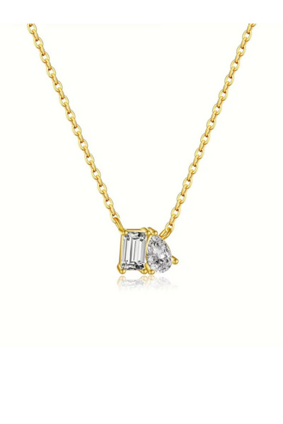 Brezza Lusso Jewelry Minimal İkili Baget ve Damla Taşlı 18K Altın Kaplama Güm...