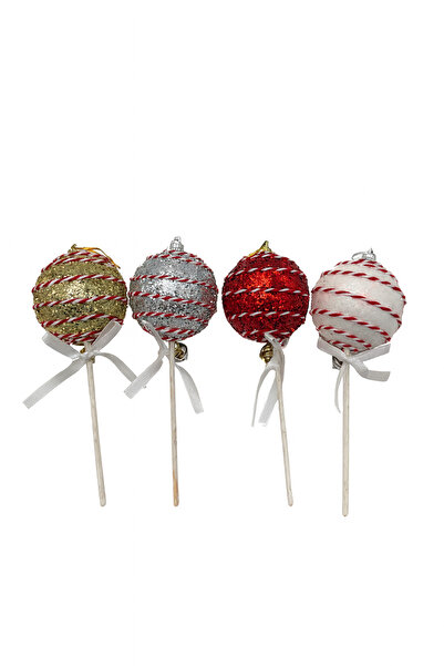BaoBao Set of 4 Christmas Globe Decorations on a Stick – Gold, Silver, Red, White