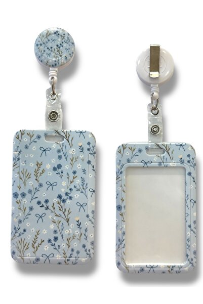 RoyalVance Yaka Kartlığı, Anahtarlık, Yoyolu Kartlık Koruyucu, Çekmeli Kart Tutucu, Kartlık Mavi Çiçek Dal